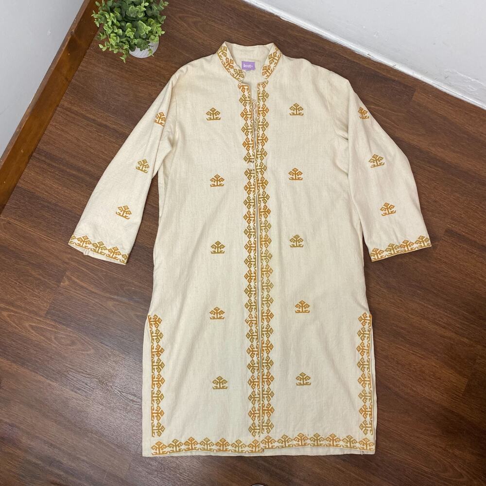 Lost In India Handmade Neutral long Sleeve Kaftan L/XL